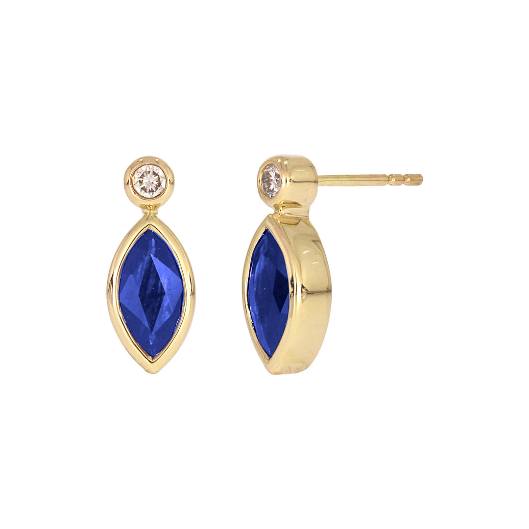 CE97070. 14K Solid Yellow Gold Diamond and Gemstone Marquise Stud Earring