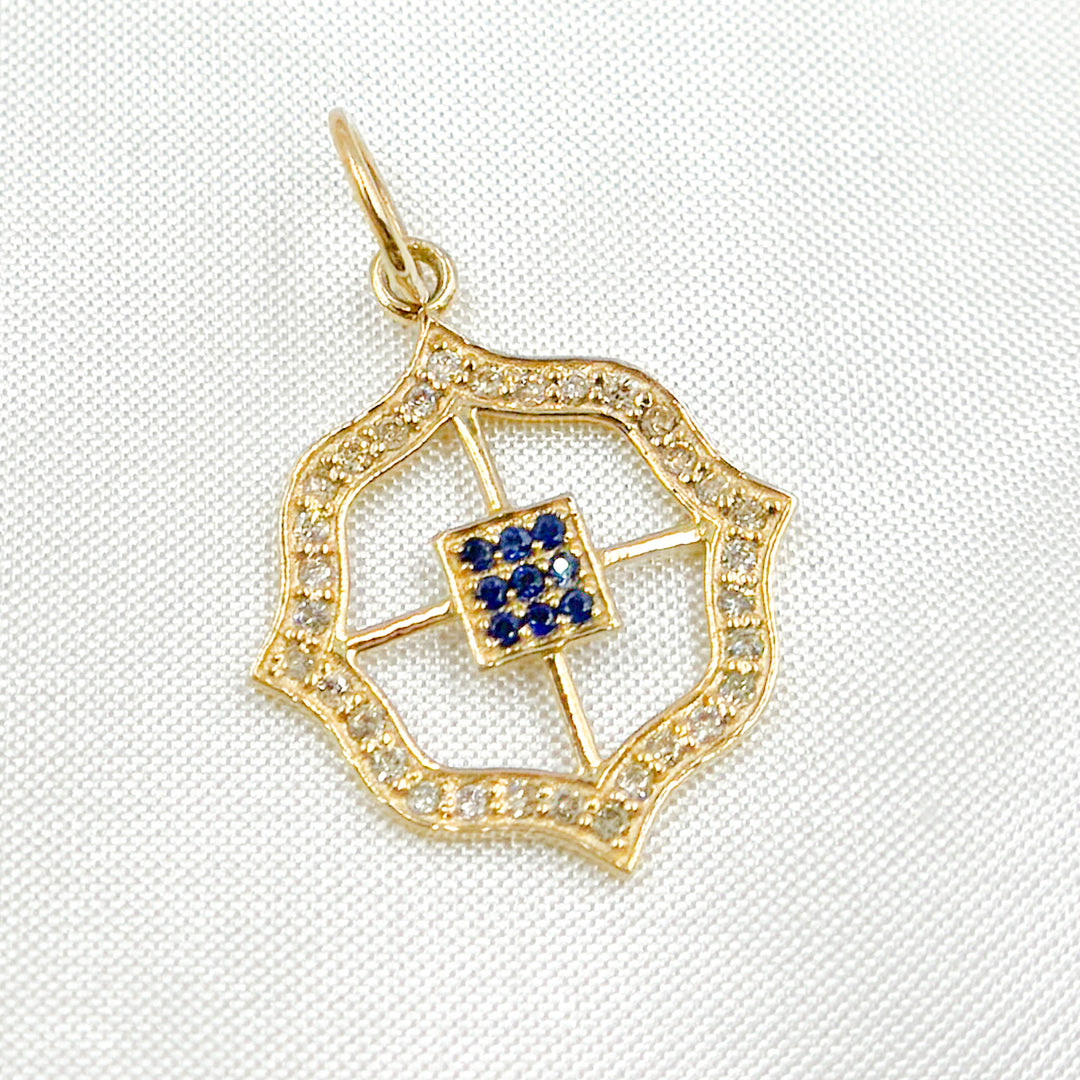 14K Solid Gold Diamond Charm. Available in (Ruby & Blue Sapphire). GDP273