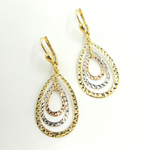 Load image into Gallery viewer, GER113. 14K Solid Gold Dangle Earring with Tri - Color Diamond Cut Drops.