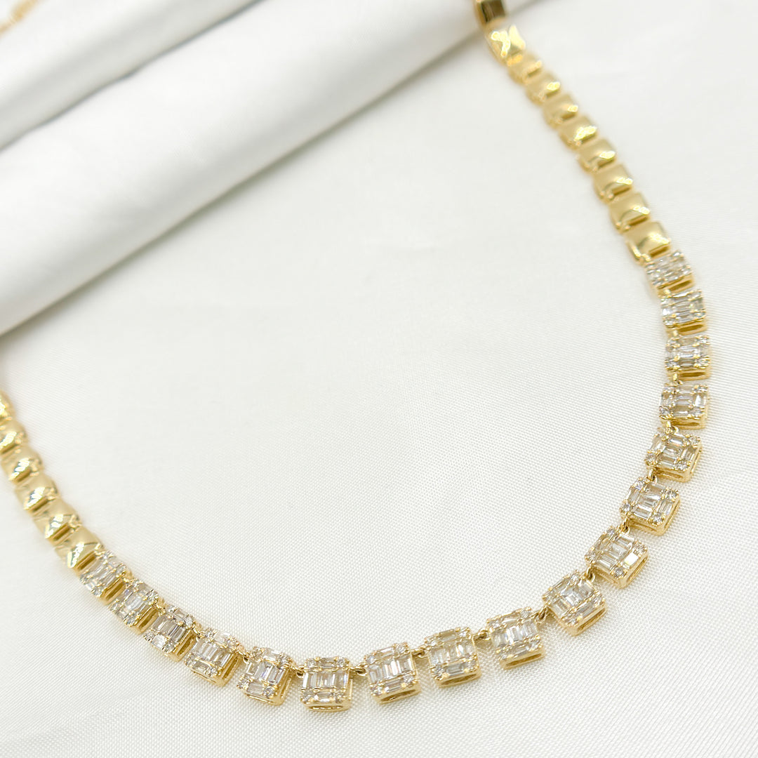 14K Solid Gold Diamond Squares Necklace. NFP71428