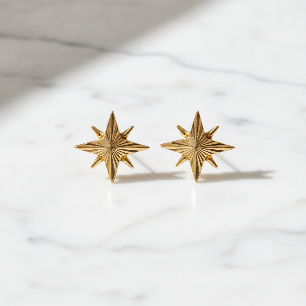 EFZ53568. 14K Solid Gold Star Stud Earrings
