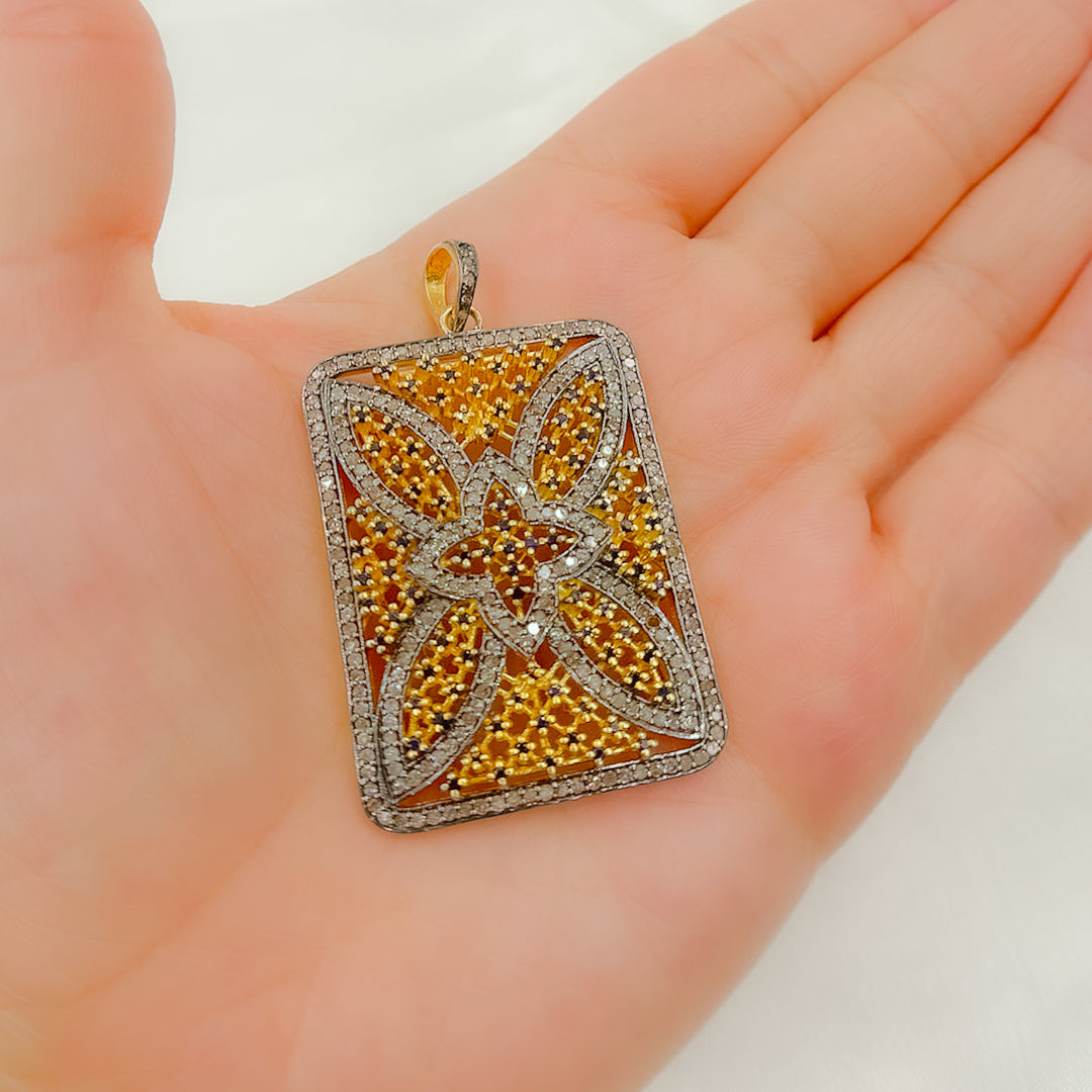 DP159. Diamond Sterling Silver Rectangle Pendant with Gemstone
