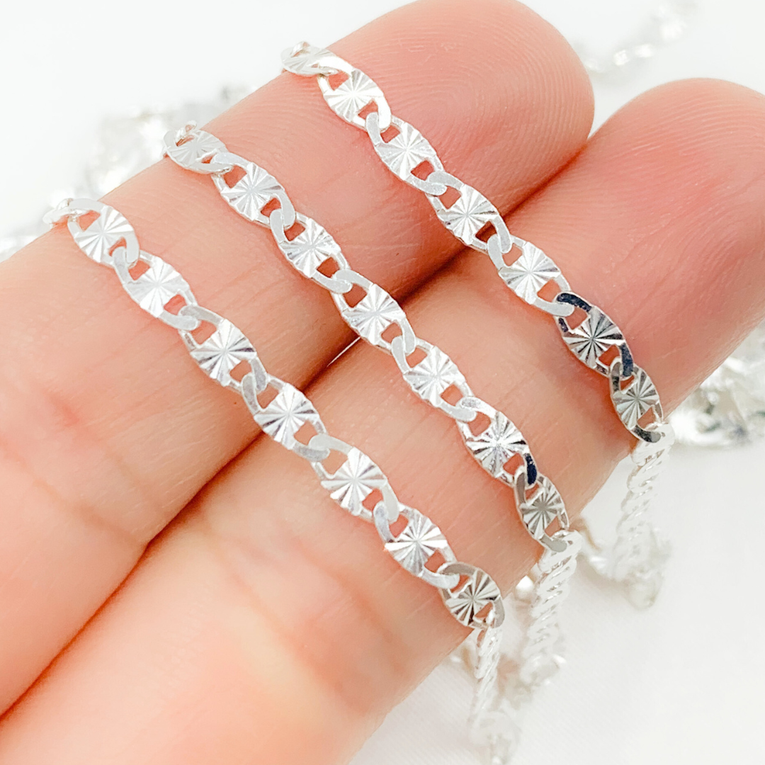 925 Sterling Silver Diamond Cut Mariner Link Chain. X40SS