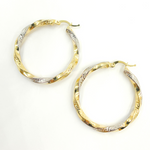 Load image into Gallery viewer, 14K Gold Two Tone Twisted Hoop with Texture. GER126
