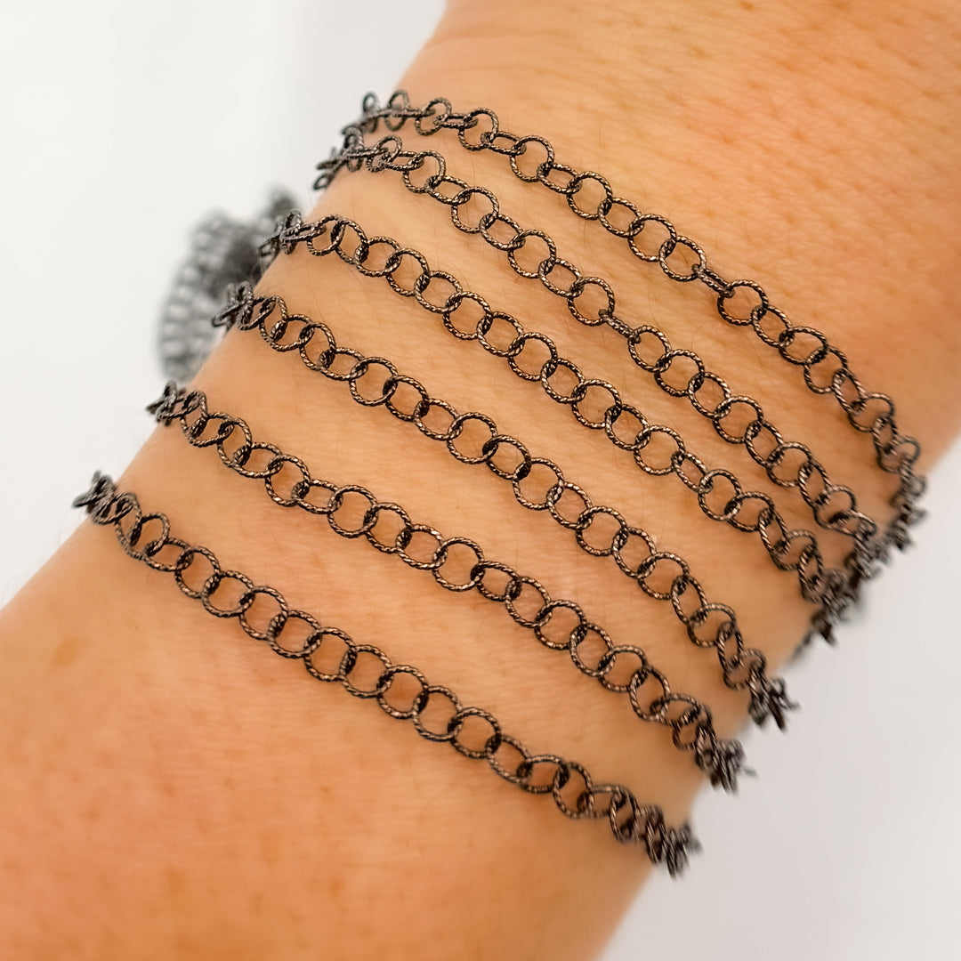 V265BR. Black Rhodium Sterling Silver Twisted Cable Chain