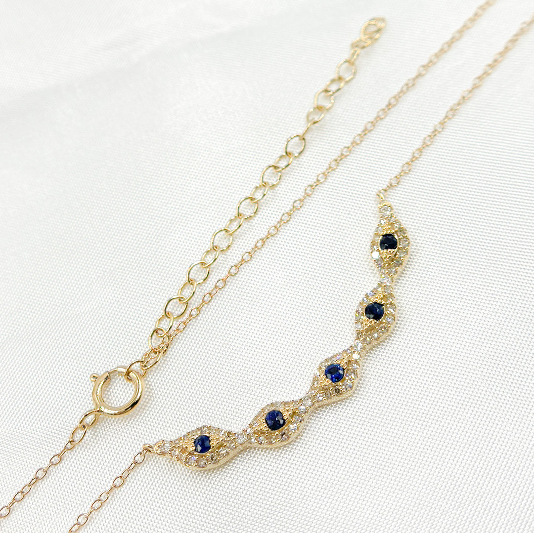 14k Solid Gold Diamond and Blue Sapphire Eye Necklace. NFE70852BS