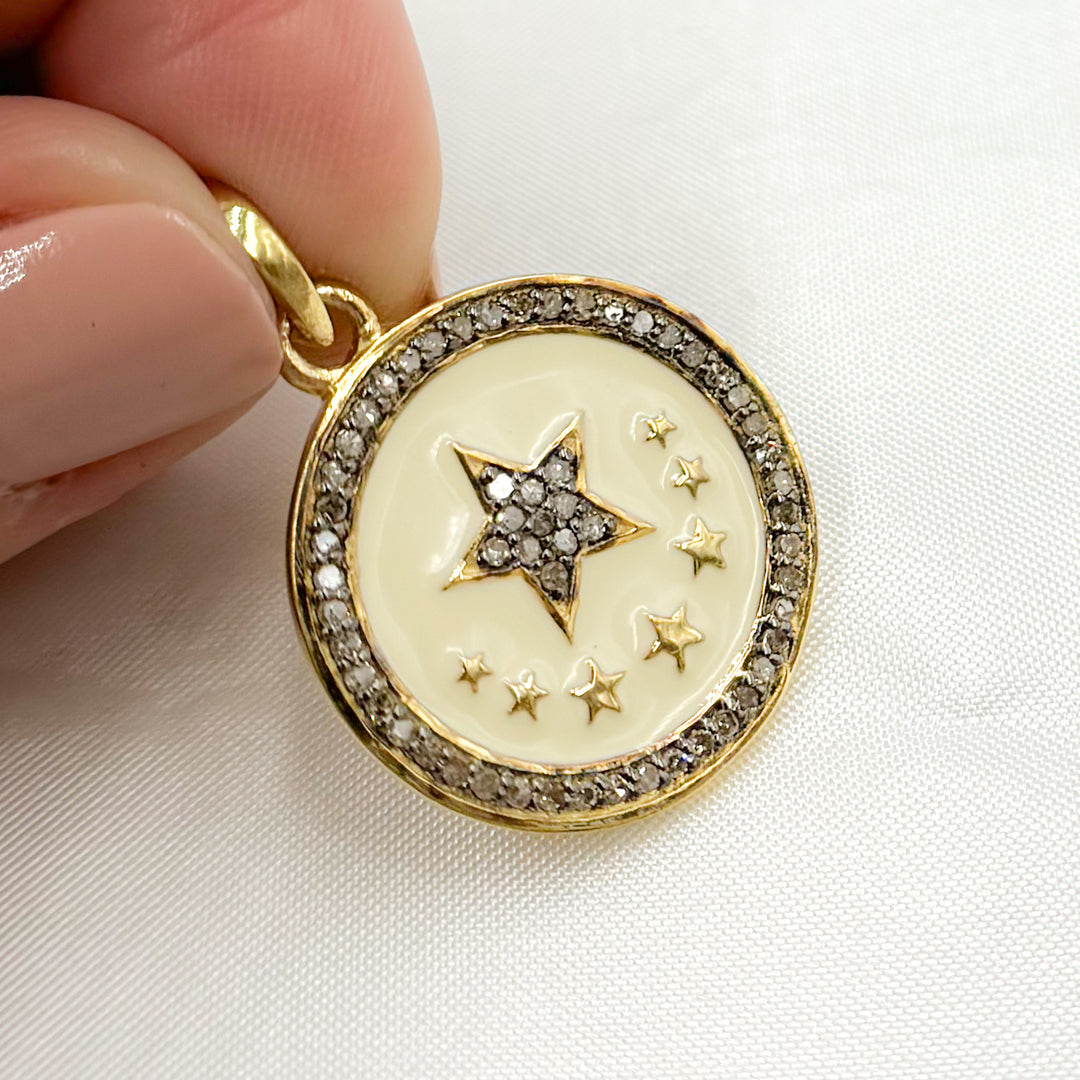 DP506A. Diamond Sterling Silver Star Round Enamel Pendant