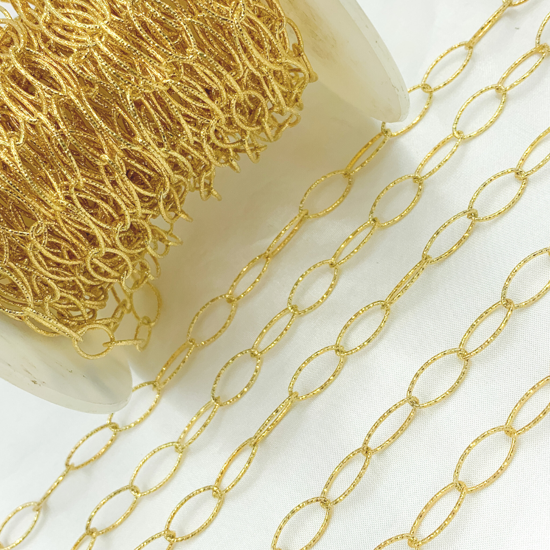 Gold Plated 925 Sterling Silver Hammered Oval Link Chains