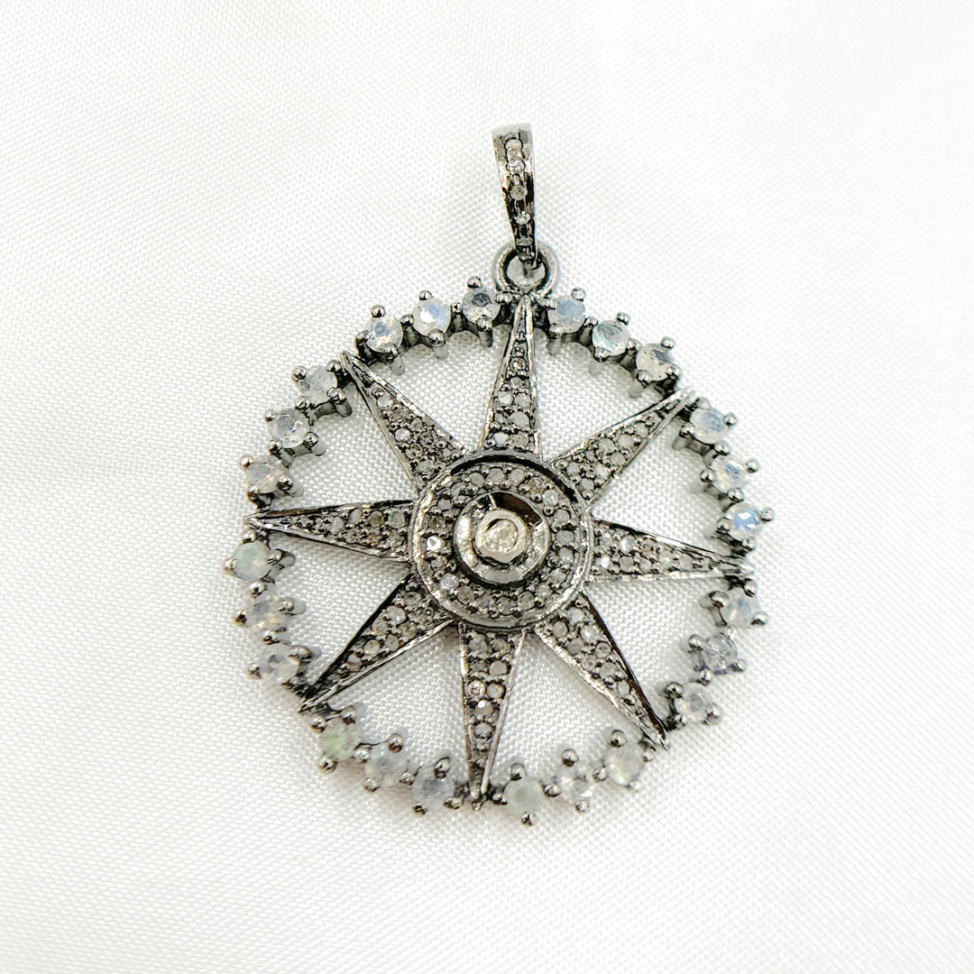 Silver Rounded Star Buy Diamond Sterling Silver Round Star Pendant with Polki