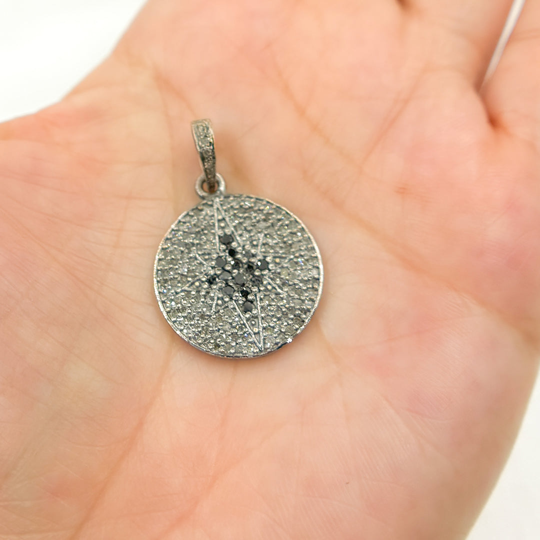 Silver Rounded Star Diamond Sterling Silver Round Star Pendant with Black Diamond