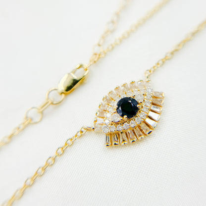 NFH71188BS. 14k Solid Gold Blue Sapphire and Diamond Eye Necklace