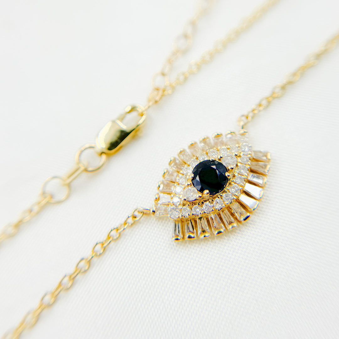 14k Solid Gold Blue Sapphire and Diamond Eye Necklace. NFH71188BS