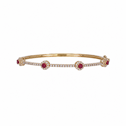 BNJ68672. 14K Solid Gold Diamond & Gemstone Bangle