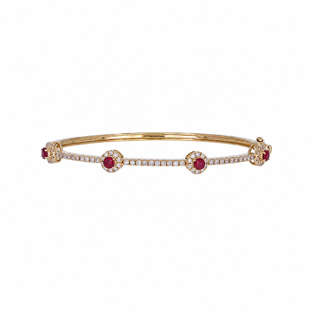 BNJ68672. 14K Solid Gold Diamond & Gemstone Bangle