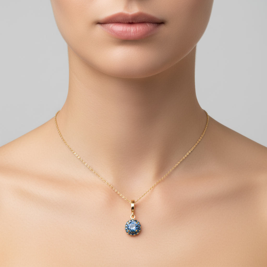 CMF00358B. 14K Solid Gold Blue Natural Diamond Round Charm