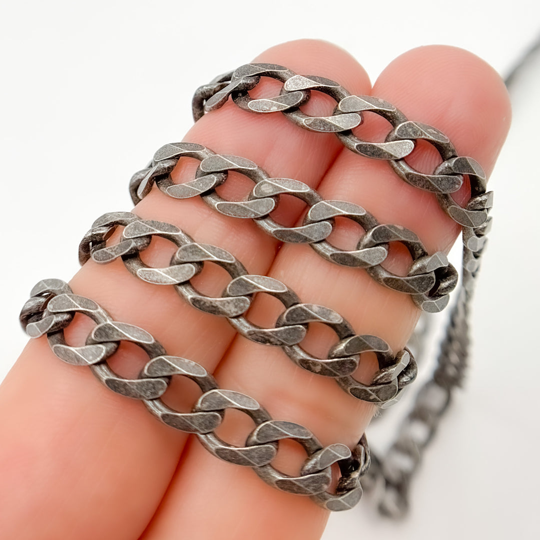 X15OX. Sterling Silver Oxidized Flat Curb Chain