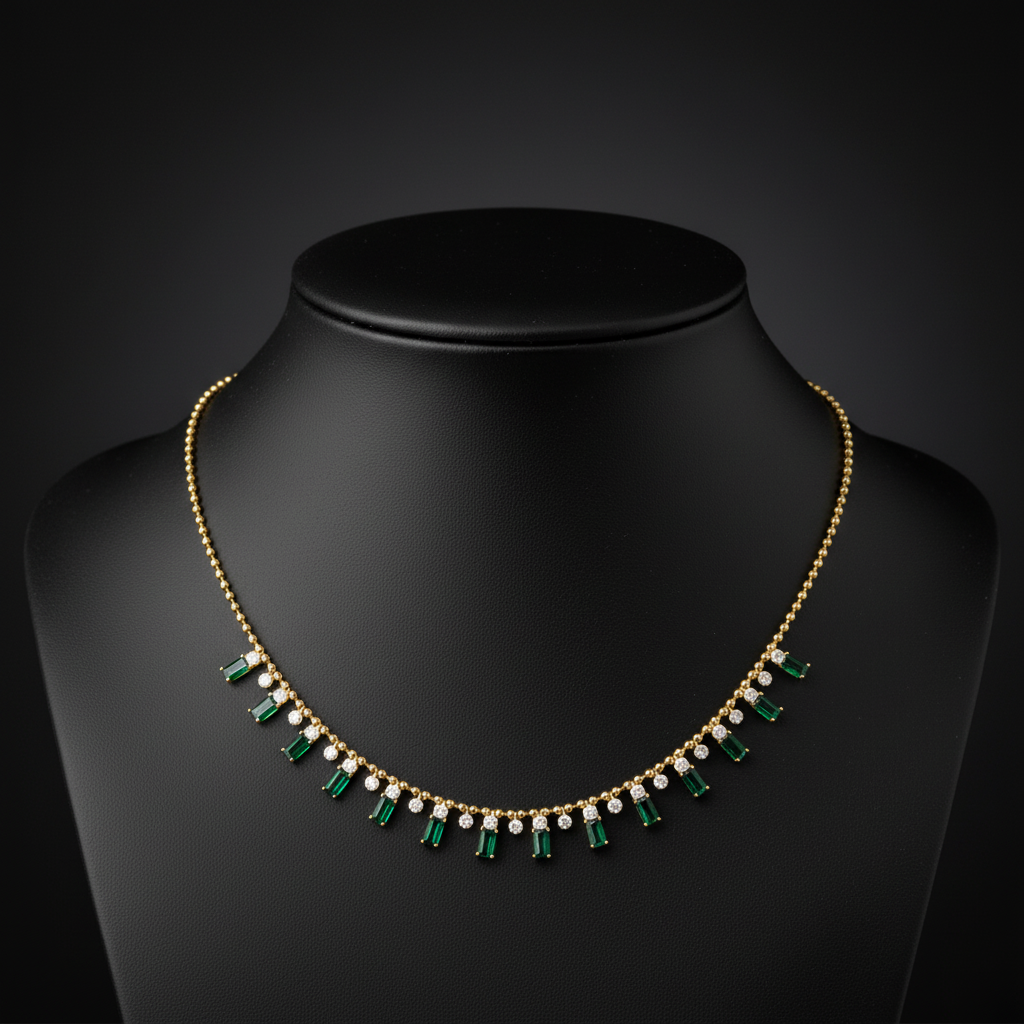 NFK71702. 14K Solid Gold Diamond and Gemstone Necklace