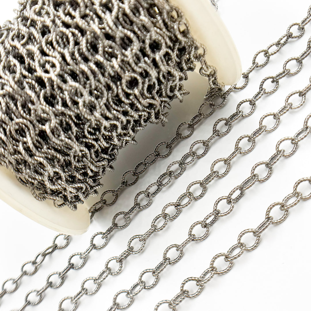 617OX. Oxidized Sterling Silver Twisted Round Link Chain