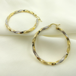 Load image into Gallery viewer, 14K Gold Two Tone Twisted Hoop with Texture. GER124
