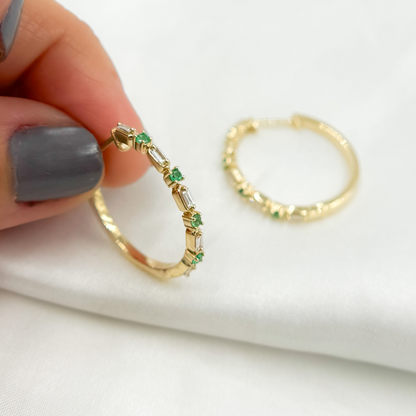 EHD56614EM. 14k Solid Gold Diamond and Emerald Hoops