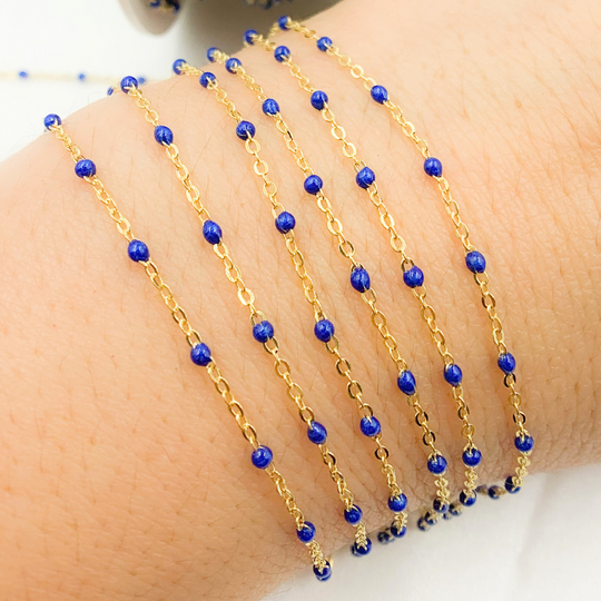 14K Solid Yellow Gold Enamel Chain