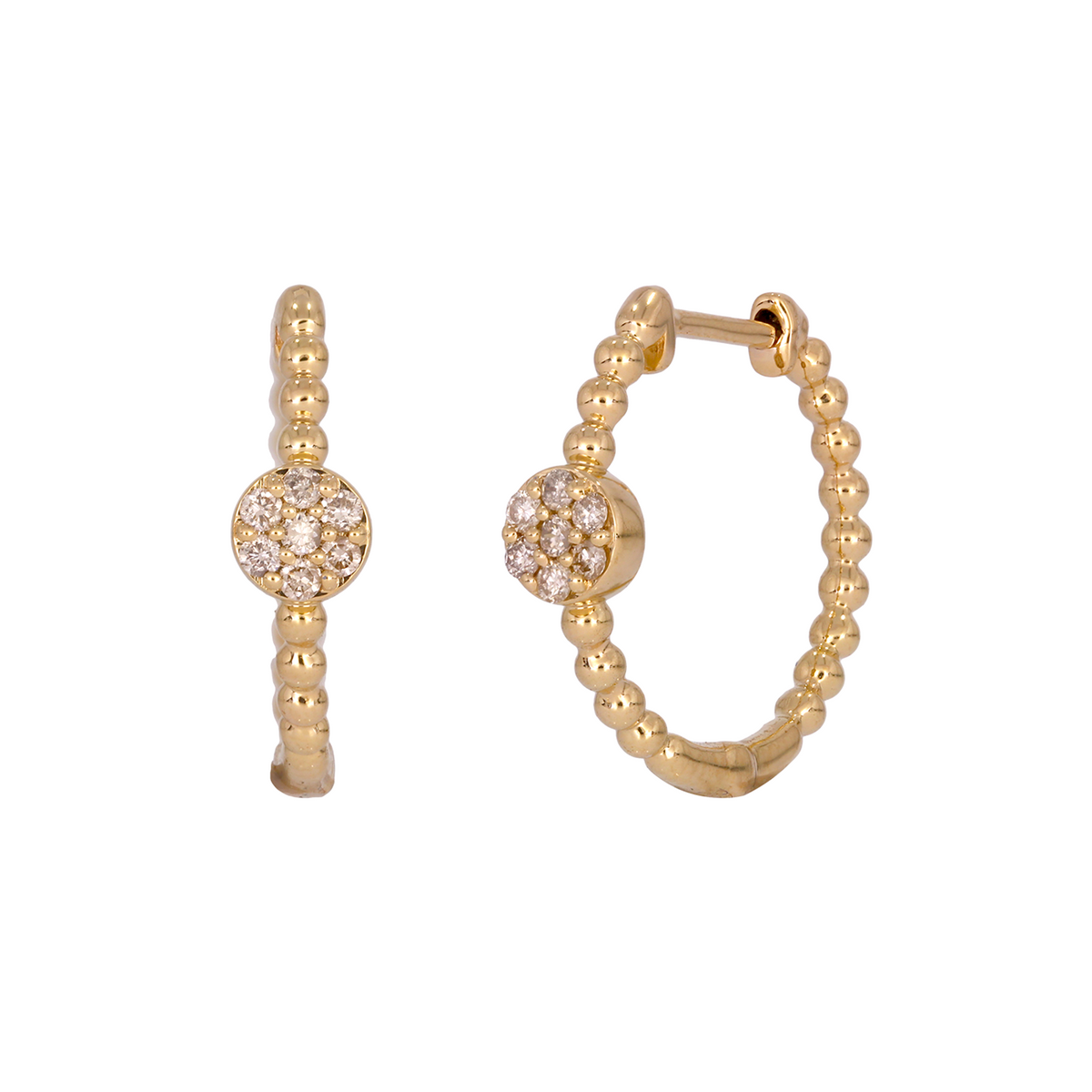 14K Solid Yellow Gold Diamond Hoop Earrings
