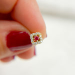 Load image into Gallery viewer, ER418281RB. 14K Solid Yellow Gold Diamond and Ruby Flower Stud Earring
