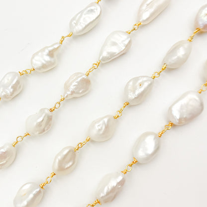 Gold Plated Wire Nugget Freshwater Pearl Chain