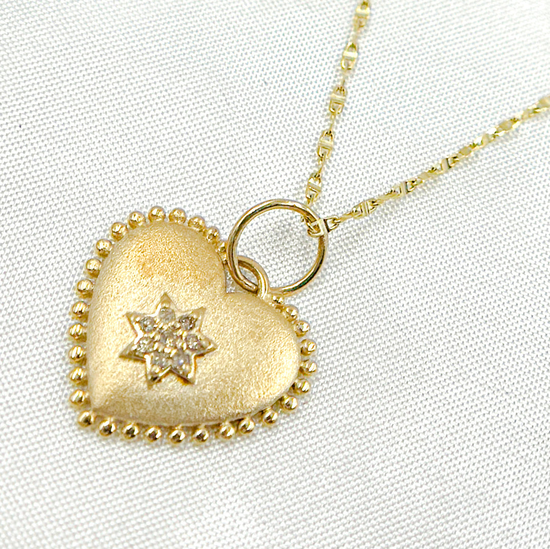 14k Solid Gold Diamond Heart Charm. GDP486