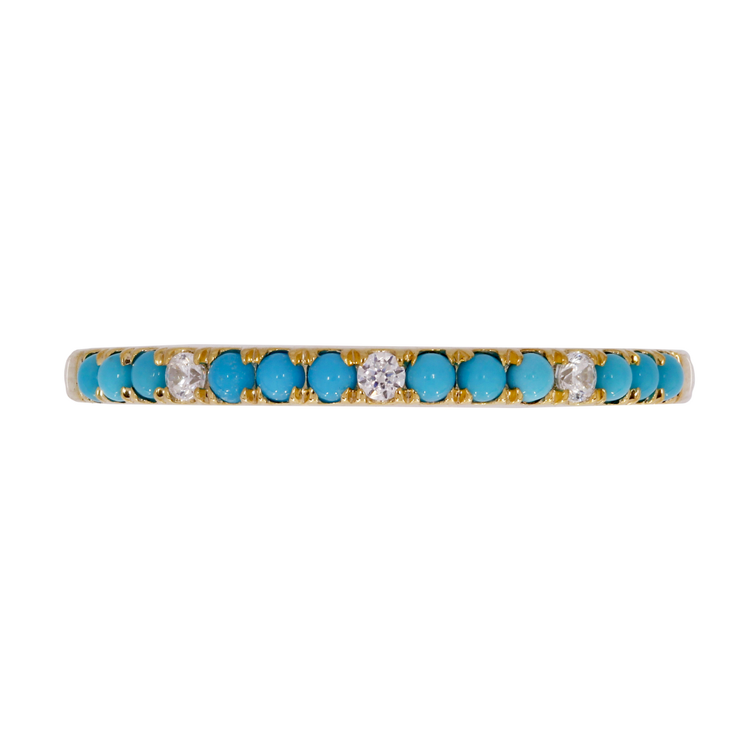RAA02194TQ. 14K Solid Gold Diamond and Turquoise Band Ring