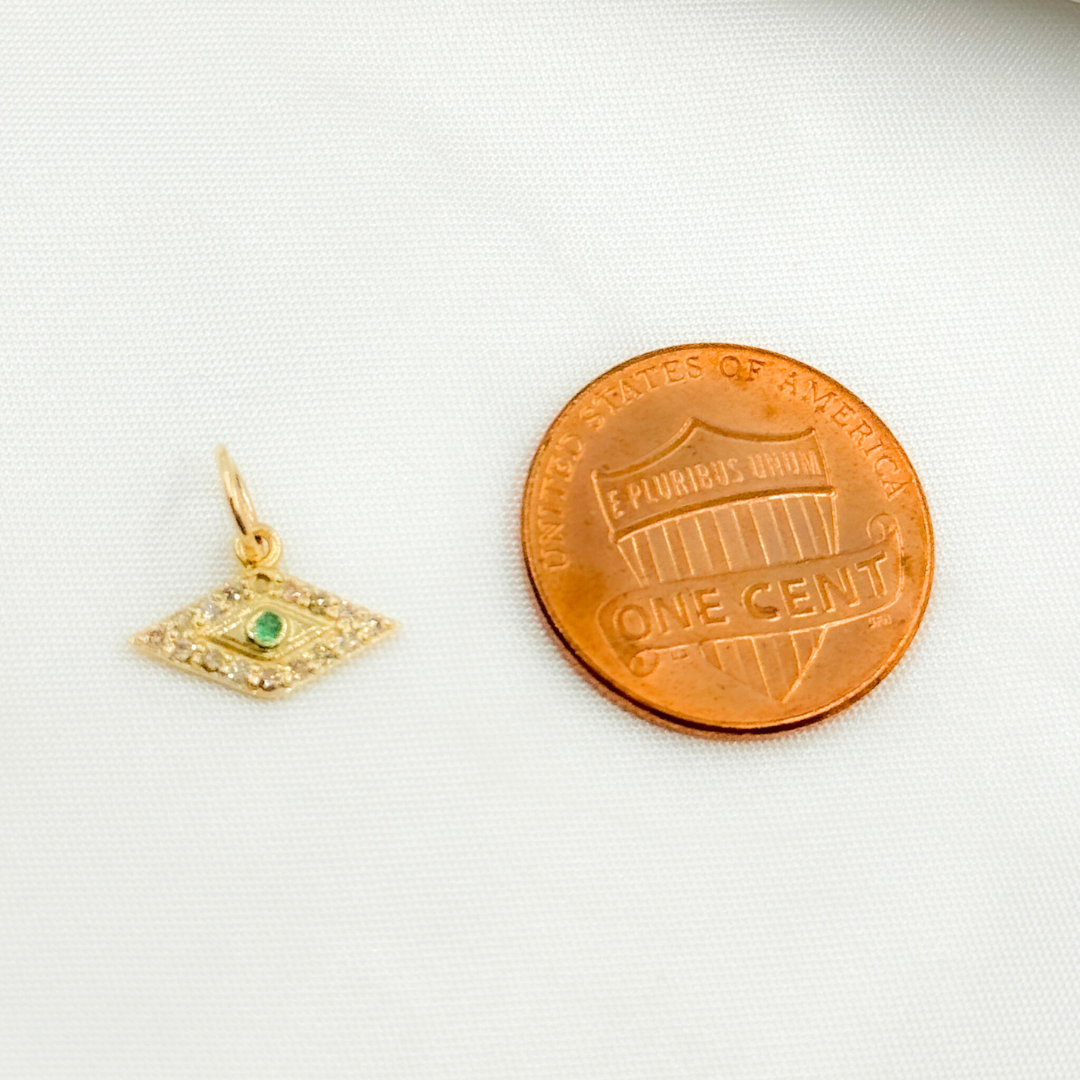 GDP539. 14K Solid Gold Diamond Eye Charm with Gemstone