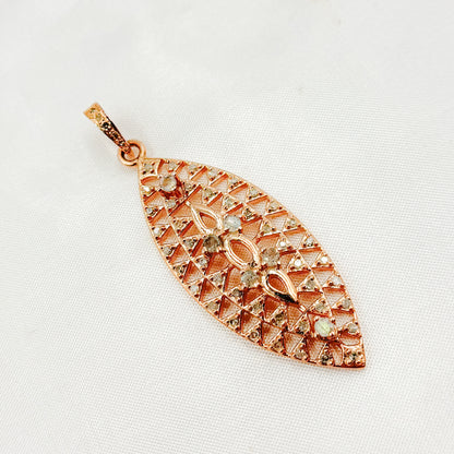 DP207. Diamond Sterling Silver Leaf Shape Pendant with Gemstone