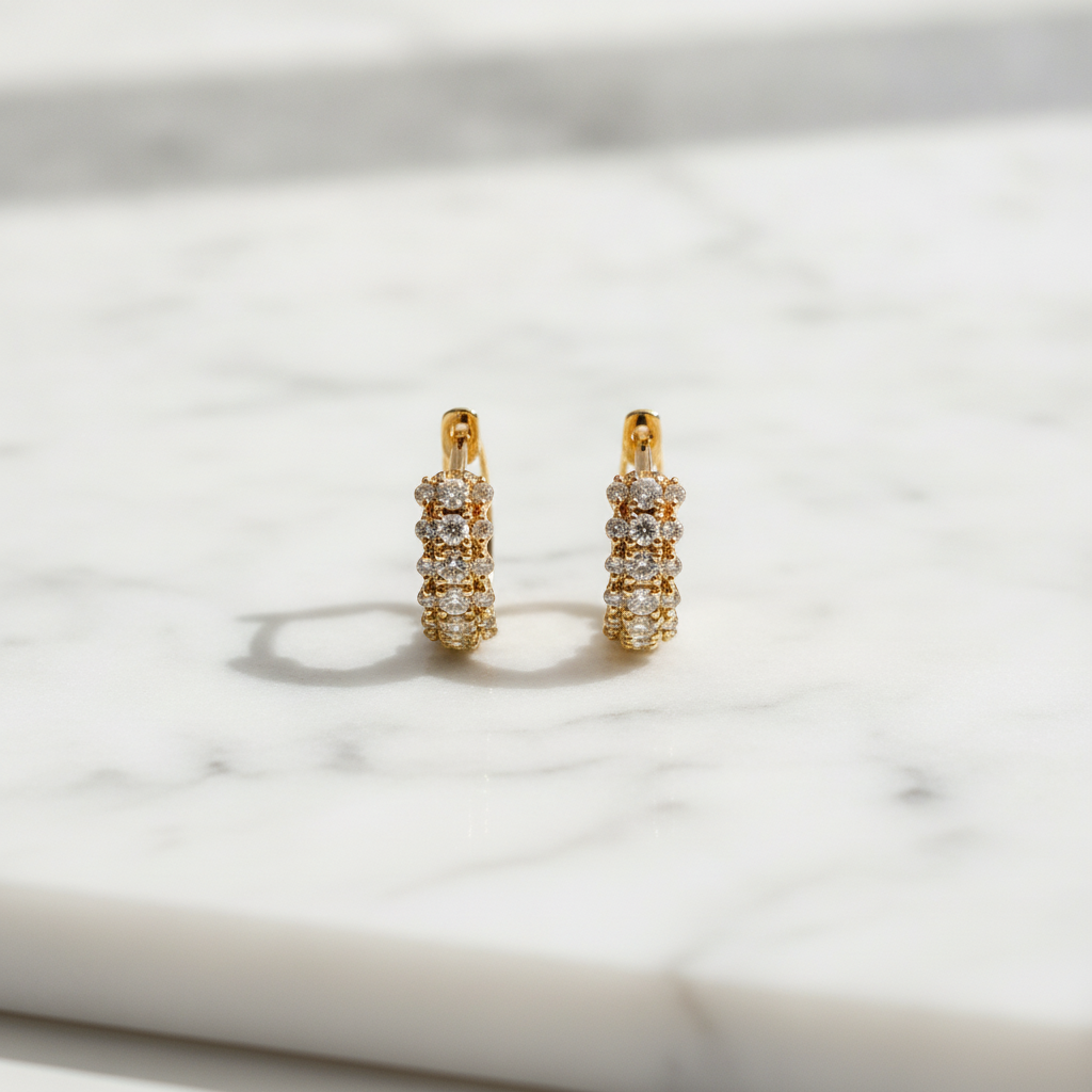 EHJ57409. 14K Solid Yellow Gold Diamond Hoop Earrings