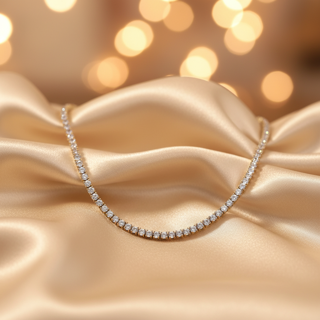 NFP71363. 14K Solid Gold Diamond Tennis Necklace