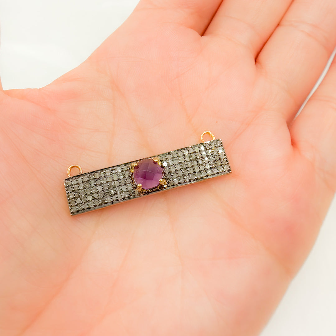 DC10. Silver Diamond and Gemstone Rectangle Connector