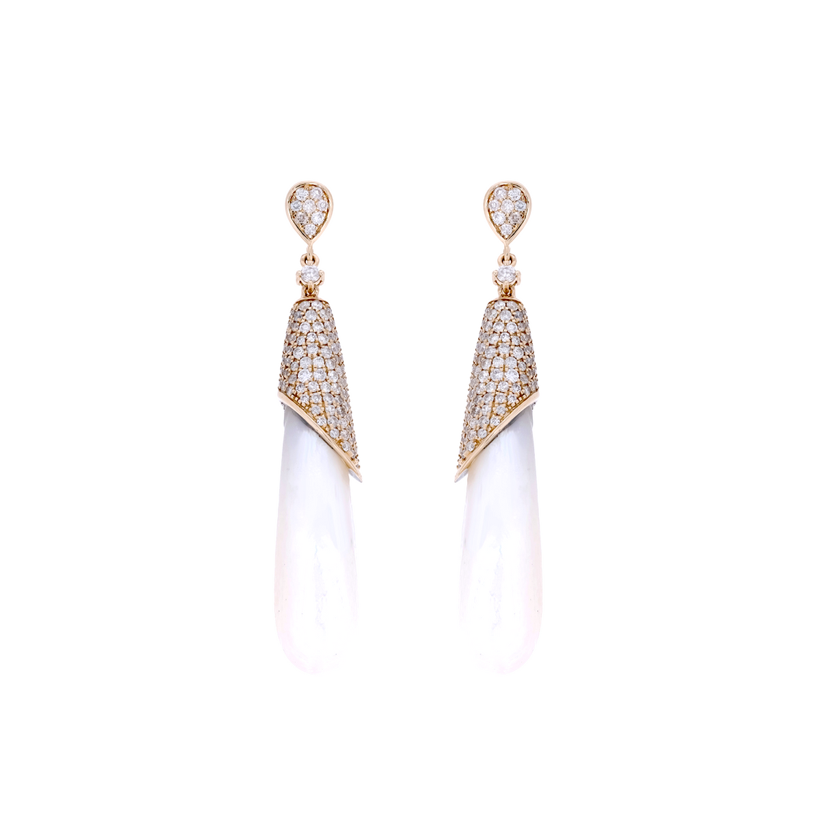 Gold Diamond and Pearl Dangle Drop Earrings
