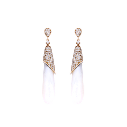 Gold Diamond and Pearl Dangle Drop Earrings