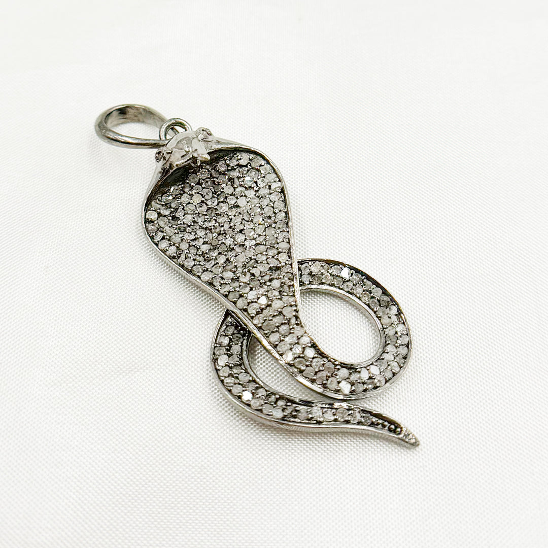 DP071. Diamond Sterling Silver Snake Pendant with Gemstone