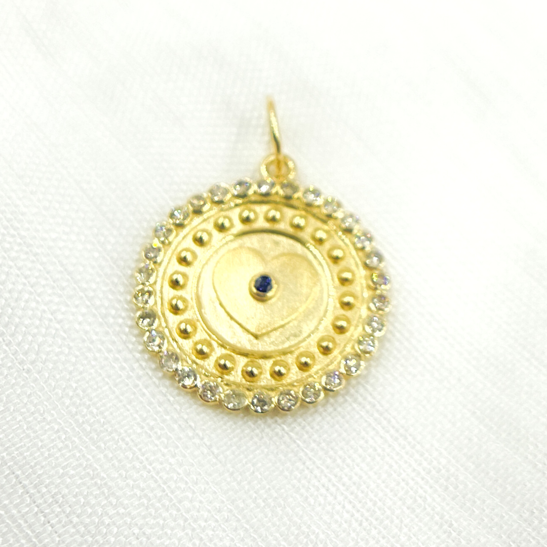 14K Solid Gold Diamond Circle with Heart Charm. GDP435