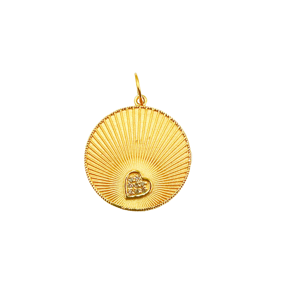 14K Solid Gold Charm. Circle Pendant with Diamonds. GDP233