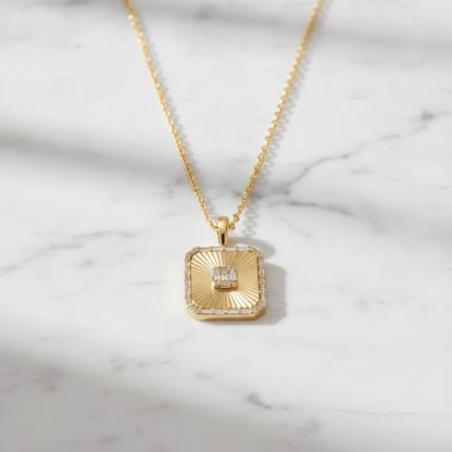 PFE33148. 14K Solid Gold Diamond Rectangle Necklace