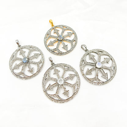 DP015. Diamond Silver Round Fancy Arrow Pendant