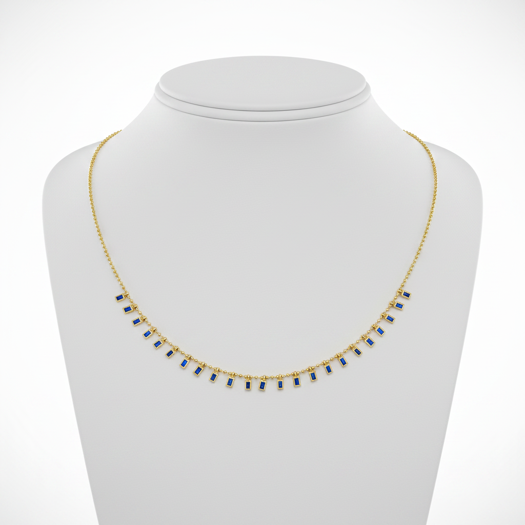 NFZ71948. 14K Solid Gold Gemstone Dangle Rectangle Necklace