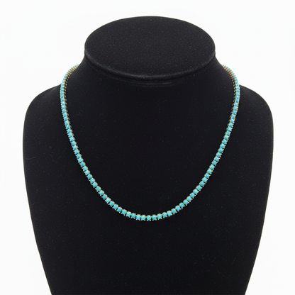 NFZ72747TQ. 14K Solid Gold Turquoise Tennis Necklace