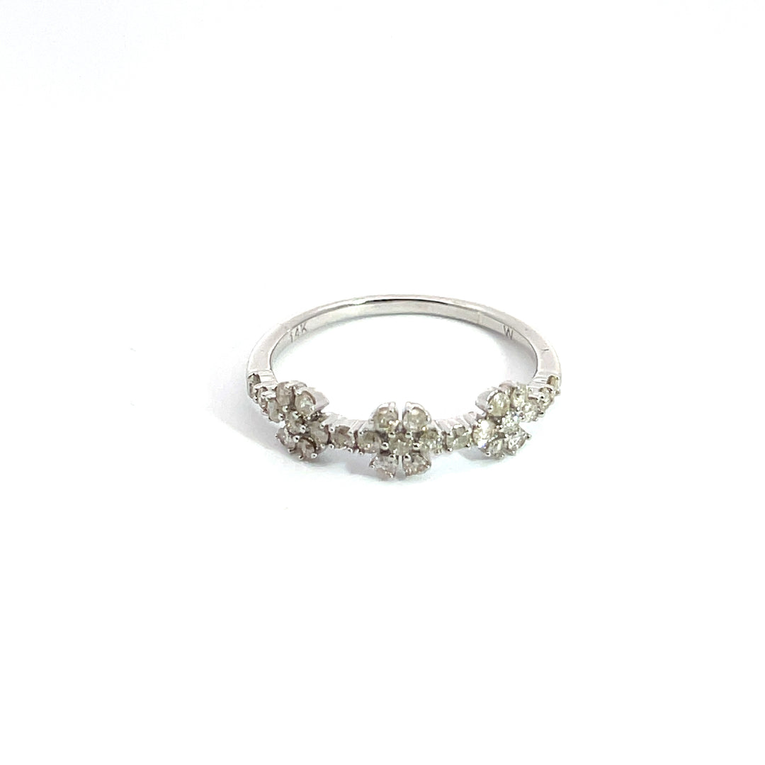 14K Solid Gold Diamond Flowers Band Ring. RFG17696