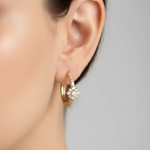 Load image into Gallery viewer, EHF57627. 14K Solid Yellow Gold Diamond Flower Hoop Earrings