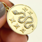 Load image into Gallery viewer, 14K Solid Gold Diamond Circle Charm with Snake and Stars in the Center. GDP163
