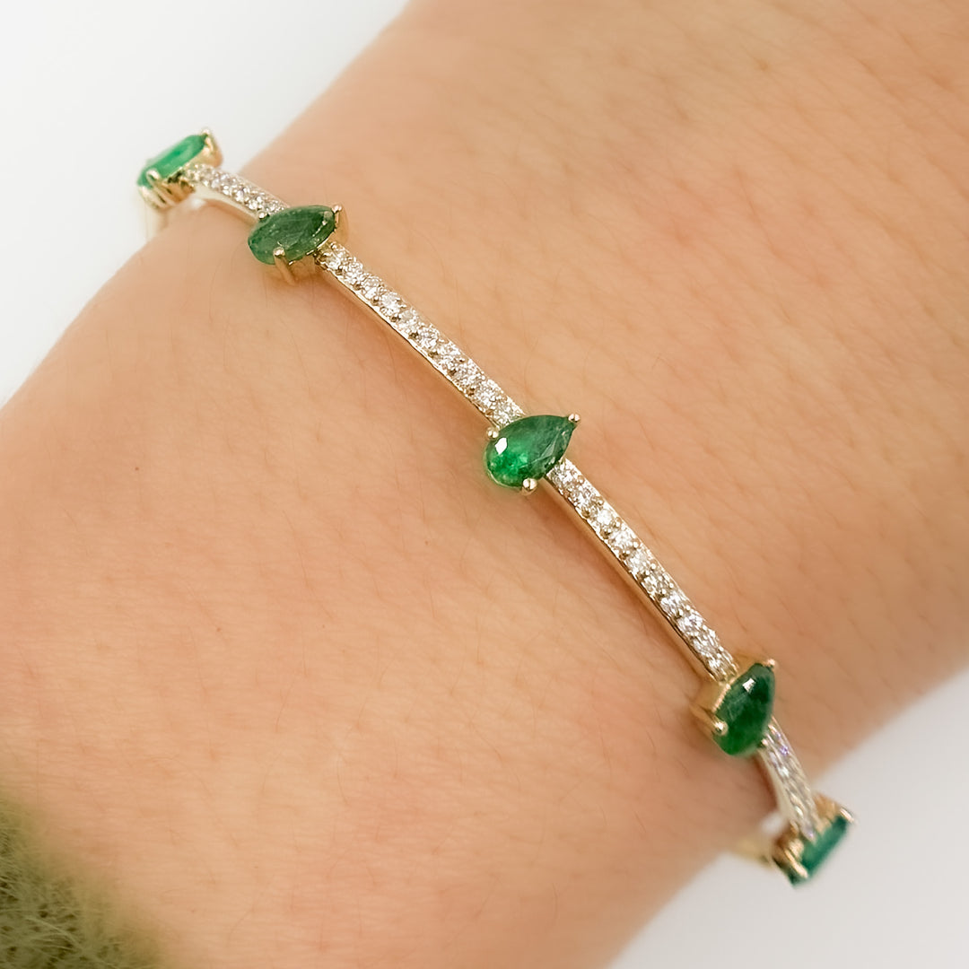 CB96493. 14K Solid Gold Diamond and Gemstone Bangle
