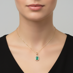 Load image into Gallery viewer, CMC00365EM7X5. 14K Solid Gold Rectangular-Shaped Emerald and Diamond Charm