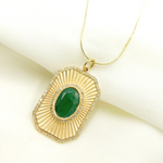 Load image into Gallery viewer, 14K Gold Rectangular Shape Charm with Emerald Stone in the center. KG151
